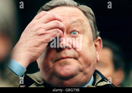 Soccer. UEFA President Lennart Johansson scratches an itch Stock Photo