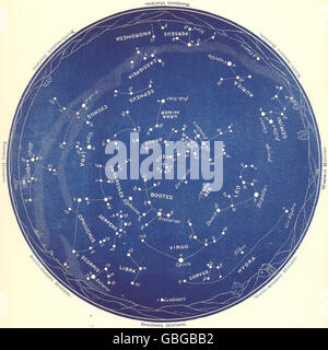 STAR MAP VI. The Night Sky. May-June. Astronomy. PROCTOR, 1884 Stock Photo