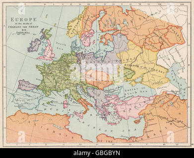 EUROPE IN 814: At the Death of Charles the Great. Charlemagne, 1907 old map Stock Photo