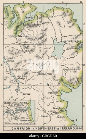 WILLIAMITE WAR 1690: Battle of the Boyne. NE Ireland campaign. SMALL, 1907 map Stock Photo