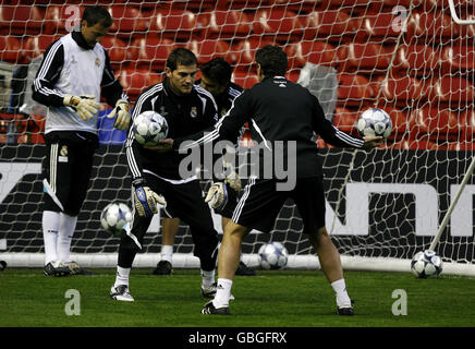 Real Madrid's Iker Casillas during a training session at Anfield, Liverpool. Stock Photo