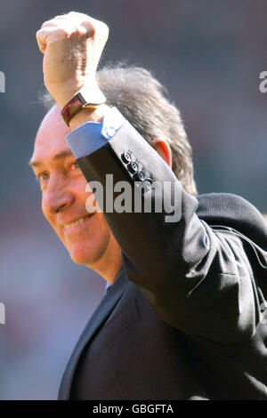 Liverpool's Manager Gerard Houllier is all smiles after their fourth place finish Stock Photo