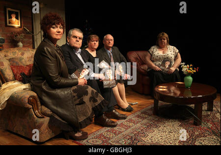 Families of soldiers who died while serving in the British Army at Deepcut Army Barracks, (left to right) Doreen and Desmond James, parents of Cheryl James, Diane and Geoff Gray, the parents of Geoff Gray and Yvonne Collinson, the mother of James Collinson, on the set of the play 'Deepcut' which opens at the Tricycle Theatre, Kilburn, London, on 12th March 2009. Stock Photo