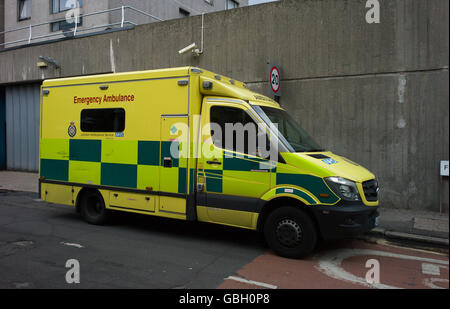 London Ambulance vehicles parked in streets outside the Ambulance service dept Stock Photo