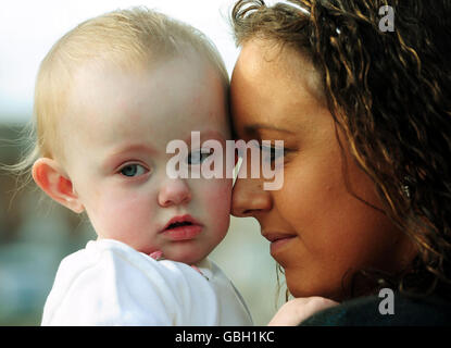 Mother Stephannie Bulloch with daughter 16-month-old Kadii from Middleton St George, County Durham, who was diagnosed by a doctor at 15-months-old with a splinter when she had in fact been struck down with meningitis. Stock Photo