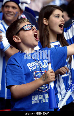 Soccer - Nationwide League Division Two - Play Off Final - Bristol City v Brighton & Hove Albion. Brighton & Hove Albion fans soak up the atmosphere as they cheer on their team Stock Photo