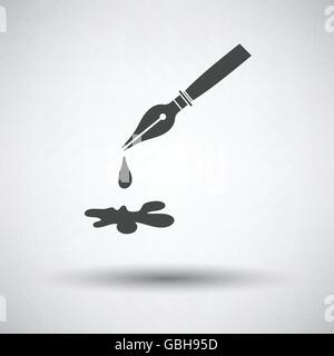Fountain pen with blot icon on gray background, round shadow. Vector illustration. Stock Vector