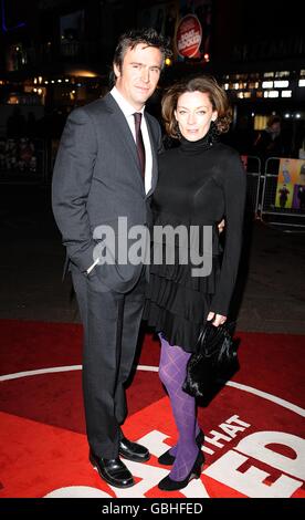 Jack Davenport and Michelle Gomez arriving for the premiere of The Boat That Rocked at the Odeon Leicester Square, London. Stock Photo