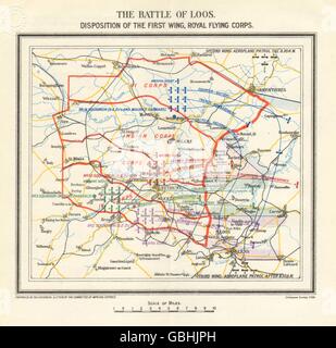 WW1 WESTERN FRONT:The Battle of Loos,1915.First wing,Royal Flying Corps 1928 map Stock Photo