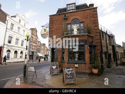 The Angel Inn, a pub in Highgate village in north London, in England ...