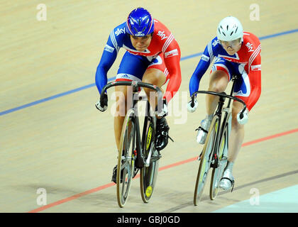 Great Britain's Victoria Pendleton (right) and Shanaze Reade ride to a Silver Medal in the Final of the Team Sprint during the 2009 UCI World Track Cycling Championships at the BGZ Arena Velodrome in Pruszkow, Poland. Stock Photo
