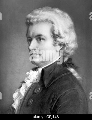 Mozart. Portrait of Wolfgang Amadeus Mozart (1756–1791), halftone reproduction of a drawing by Eugene A. Perry, 1913. Stock Photo