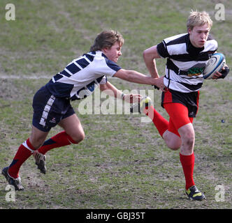 Rugby Union - National Midi Cup Finals - Murrayfield. Match action from Dumfries (in black) against Musselburgh during the National Midi Cup finals at Murrayfield Stadium, Edinburgh. Stock Photo