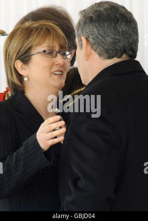 Home Secretary Jacqui Smith along with Prime Minister Gordon Brown attend the ceremonial arrival of the President of Mexico on Horse Guards Parade in London. Stock Photo