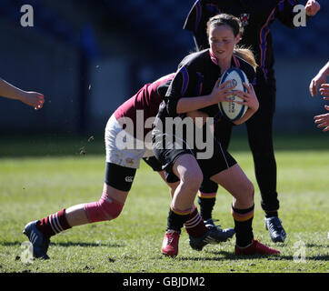 Rugby Union - National Midi Cup Finals - Murrayfield. Match action from Gala Girls (in burgundy) against Carrick Academy during the National Midi Cup finals at Murrayfield Stadium, Edinburgh. Stock Photo