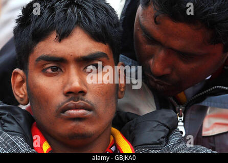 Hunger striker Sivatharsan Sivakumaraval addresses people in Hyde Park, London, who are protesting against the Sri Lankan government's offensive against Tamil Tiger rebels and alleged human rights abuses. Stock Photo