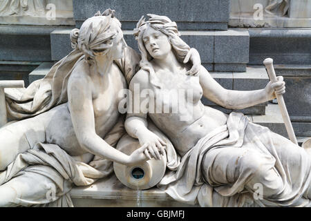 Detail of Pallas Athene Fountain in front of Austrian parliament building on Ringstrasse in Vienna, Austria Stock Photo