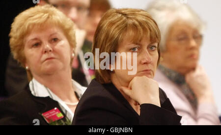 Home Secretary Jacqui Smith listens to a speech by Prime Minister Gordon Brown at the SECC in Glasgow ahead of a Cabinet meeting. Stock Photo