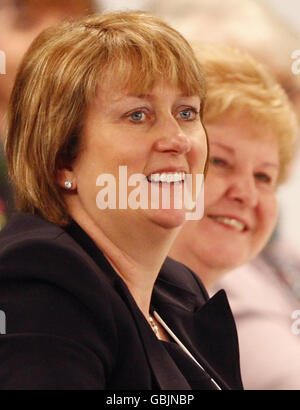 Home Secretary Jacqui Smith listens to a speech by Prime Minister Gordon Brown at the SECC in Glasgow ahead of a Cabinet meeting. Stock Photo