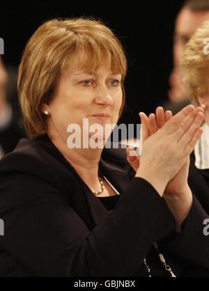 Home Secretary Jacqui Smith listens to a speech by Prime Minister Gordon Brown at the SECC in Glasgow ahead of a Cabinet meeting. Stock Photo