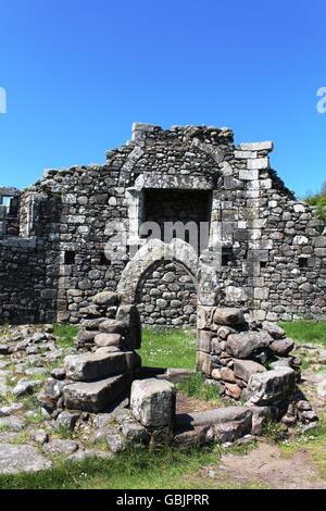 Details inside remain of rebuilt and relocated Loch Doon Castle, Ayrshire, Scotland Stock Photo