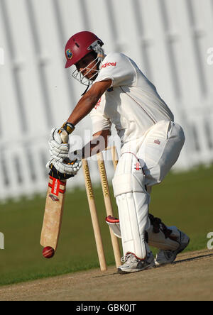 West Indies captain Ramnaresh Sarwan hits away during the Three Day Tour match at Grace Road, Leicester. Stock Photo