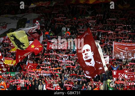 Soccer - UEFA Champions League - Quarter Final - First Leg - Liverpool v Chelsea - Anfield. Liverpool fans in the stands Stock Photo