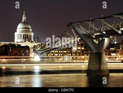 General view of St Paul's Cathedral and the Millennium Bridge in London.