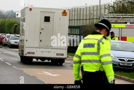 Police outside HMP Ashwell near Oakham, Rutland, Leicestershire as specialist officers deal with a disturbance inside the prison. Stock Photo