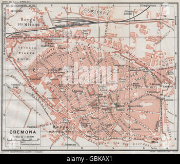 CREMONA. Vintage town city map plan. Italy, 1924 Stock Photo