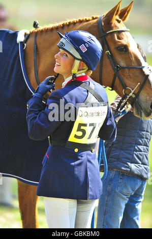 Powderham Castle Horse Trials. Zara Phillips and her horse Secret Legacy during the Powderham Castle Horse Trials in Exeter. Stock Photo