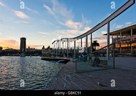 Rambla de Mar promenade, Port Vell, Barcelona, Spain, Europe Stock Photo