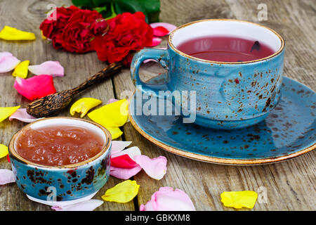 Jam Made of Rose Petals on the Old Wooden Boatds Stock Photo