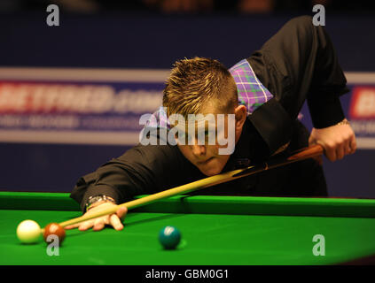 Northern Ireland's Mark Allen during the Betfred.com World Snooker Championship at The Crucible Theatre, Sheffield. Stock Photo