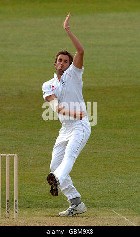 England Lions' Liam Plunkett bowls against the West Indies during the Tour Match at the County Ground, Derby. Stock Photo