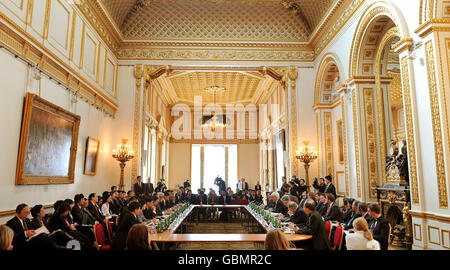 The Chancellor of the Exchequer Alistair Darling (right side) opens the meeting opposite Mr Wang Qishan the Vice Premier of the People's Republic of China, in Lancaster House central London, at the start of the second UK-China economic dialogue meeting, this morning. Stock Photo