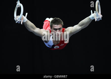 Gymnastics - Glasgow 2009 Grand Prix - Day Two - Kelvin Hall International Sports Arena. Russia's Konstantin Pluzhnikov competes in the rings event during the Glasgow Grand Prix at Kelvin Hall, Glasgow. Stock Photo