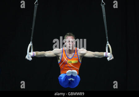 Gymnastics - Glasgow 2009 Grand Prix - Day Two - Kelvin Hall International Sports Arena. Netherlands' Yuri Van Gelder competes in the rings event during the Glasgow Grand Prix at Kelvin Hall, Glasgow. Stock Photo