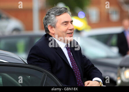 Prime Minister Gordon Brown during his visit to the glazing firm Percy Lane Products in Tamworth, West Midlands. Stock Photo