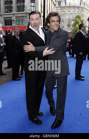 Ben Stiller (right) and Ricky Gervais arriving for the UK Premiere of