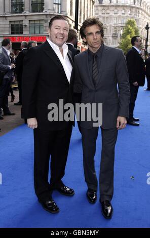 Ben Stiller (right) and Ricky Gervais arriving for the UK Premiere of