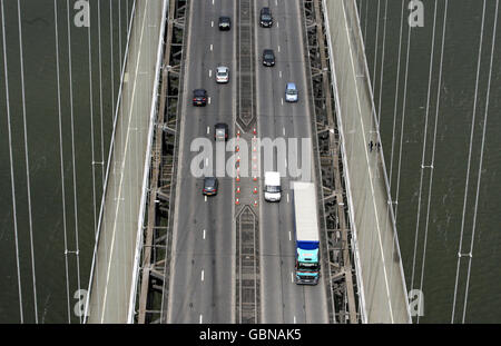 Forth Road Bridge. The view from the top of the south tower of the Forth Road bridge, South Queensferry, Scotland. Stock Photo