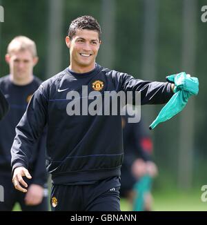 Soccer - Barclays Premier League - Manchester United Training Session - Carrington Training Centre. Manchester United's Cristiano Ronaldo during the training session Stock Photo