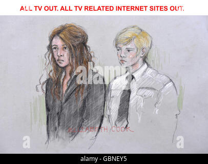 ALL TV OUT. ALL TV RELATED INTERNET SITES OUT. Artist's impression of Hannah Saaf, 27, (left) at Bristol Magistrates' Court. Stock Photo