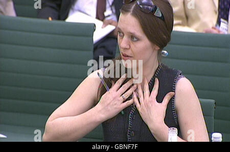 Climate protester Nicola Fisher gives evidence to the Home Affairs Committee in London over the actions of the police during the G20 protest on April 1. Stock Photo