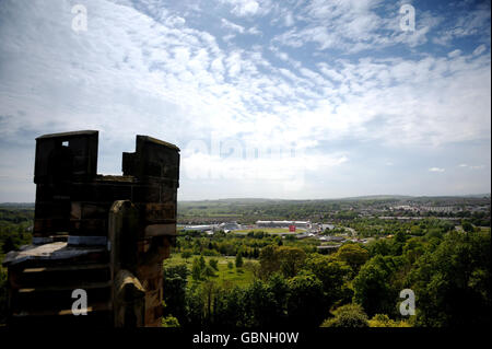 A view of England playing the West Indies, as seen from Lumley Castle, during the Second npower Test Match at the Riverside, Chester-Le-Street, Durham. Stock Photo