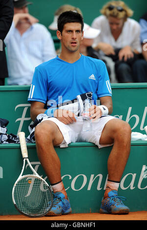 Novak Djokovic in action against Fernando Verdasco during the ATP Masters Series Monte-Carlo Stock Photo