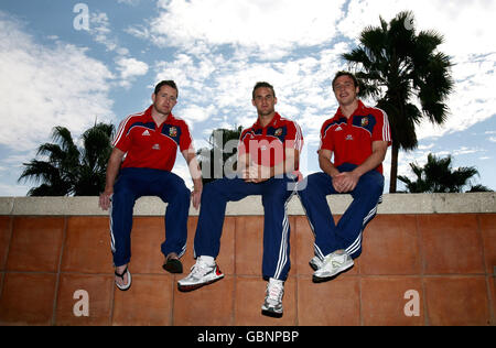 Lions' Shane Williams, Lee Byrne and Tommy Bowe (left to right) pose for a picture at the Sandton Sun Hotel, Sandton, South Africa. Stock Photo