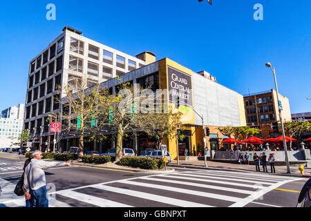 The Grand Central Market in downtown Los Angeles across the street from Angels Flight funicular railway Stock Photo