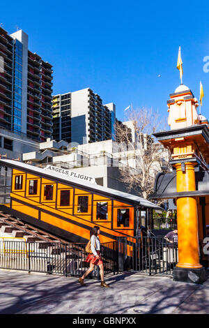 Angels Flight funicular railway in downtown Los Angeles California Bunker Hill area Stock Photo